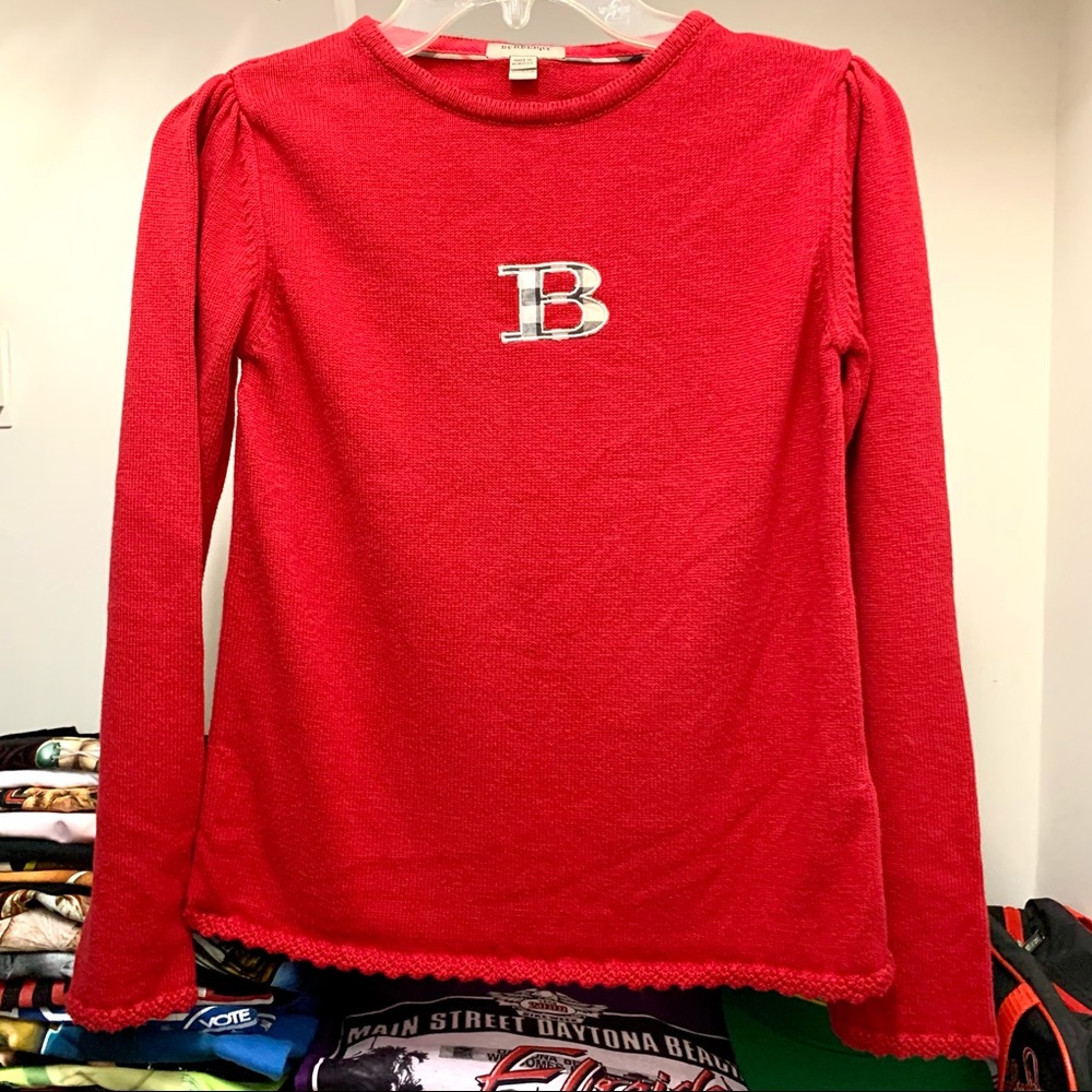 Vintage Burberry Knit Sweater Check Monogram 12Y